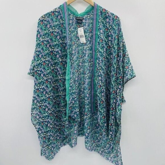 Steve Madden Womens One Size Fits Most Floral Kimono Coverup Blue Green $48 - Picture 2 of 5